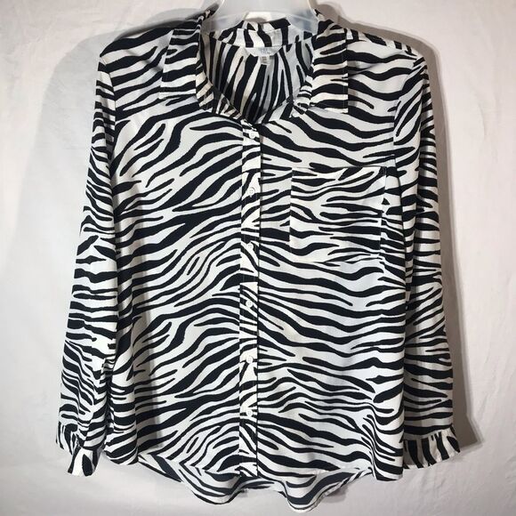 Time And Tru Womens Blouse Black White Zebra Print Long Sleeve Pocket Plus 20 - Picture 7 of 7